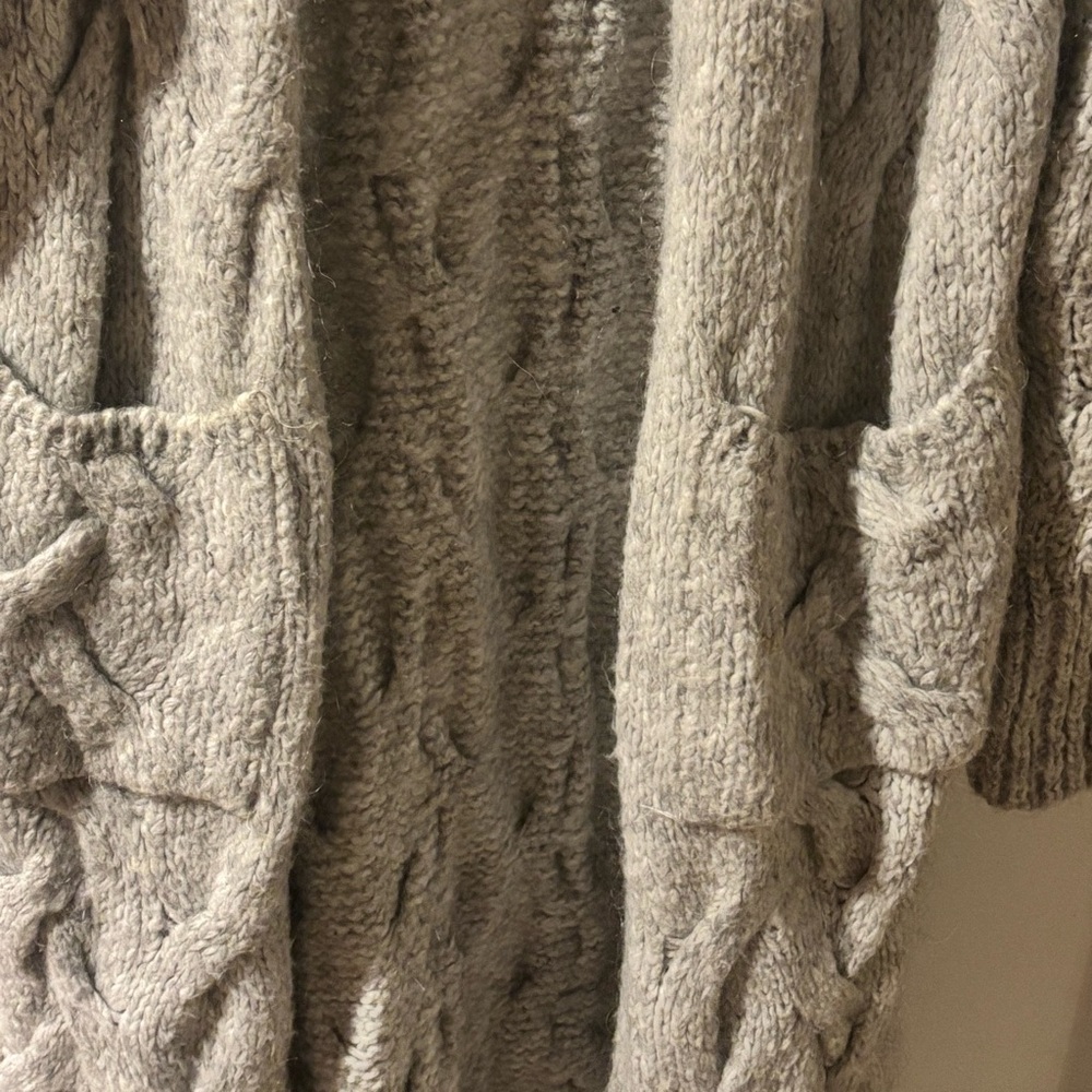 Zara Light Gray Open-Front Cable Knit Cardigan with Pockets size S - Picture 7 of 8